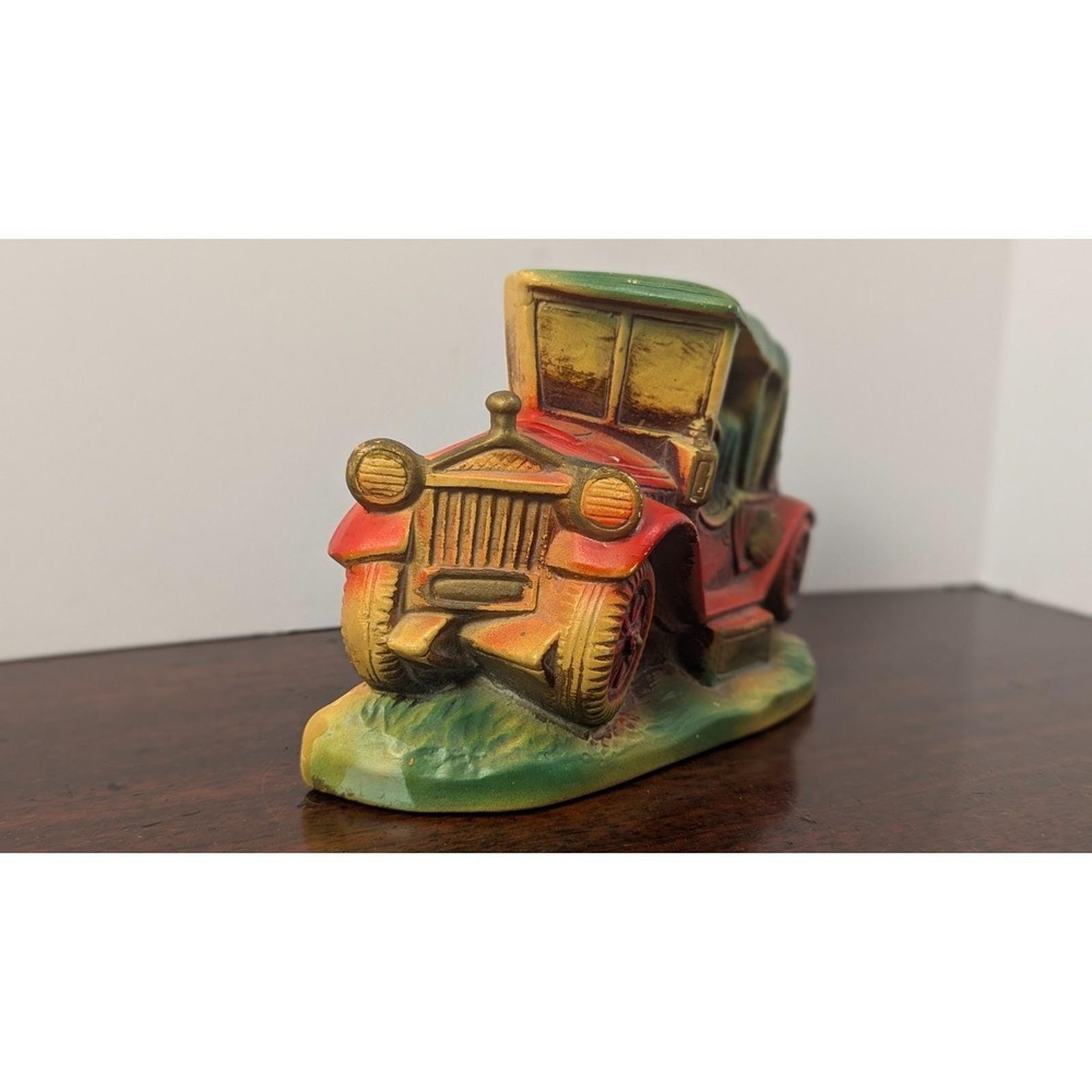 Vintage Antique Car Coin Banks Wall Hanging Tabletop Red Blue Pair Resin 7 Inch - Picture 12 of 16
